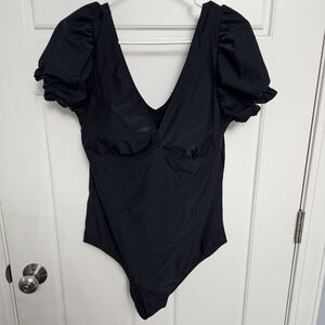 Torrid Black Puff Sleeve One Piece Swimsuit